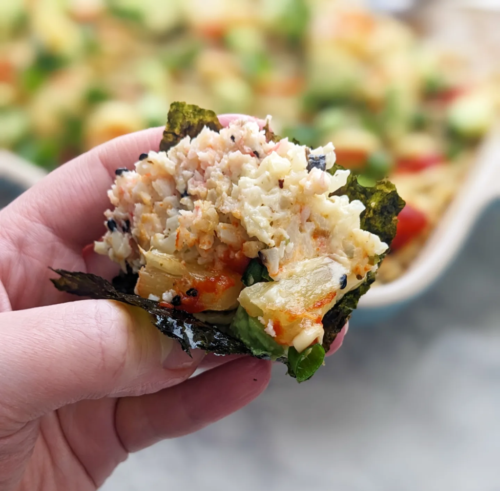 Keto Sushi Bake With Cauliflower Rice Hungry Edit no-bake-sushi-bake-with-imitation-crab-balanced-hawaii-eats